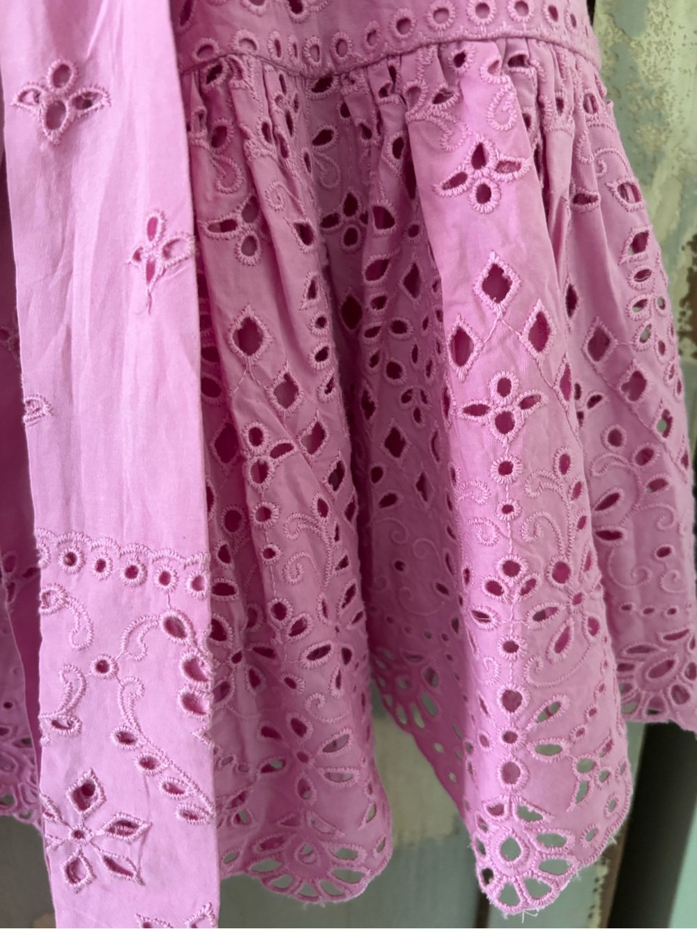 LoveShackFancy Pink Eyelet Tie-Waist Skater Skirt - Picture 9 of 13